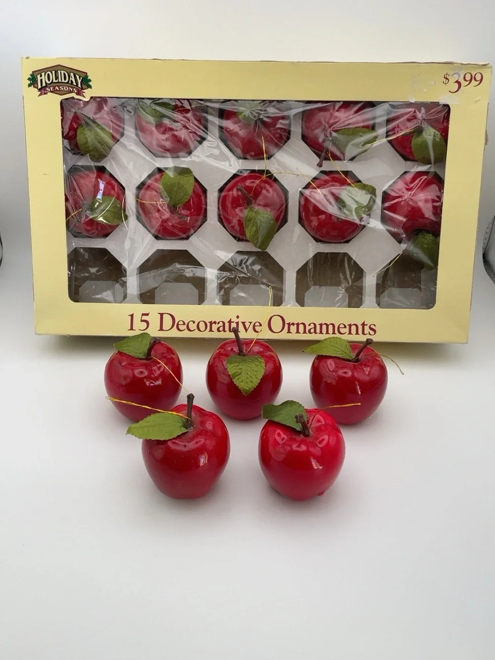 Vintage Holiday Seasons Red Apple Christmas Ornaments Set of 15